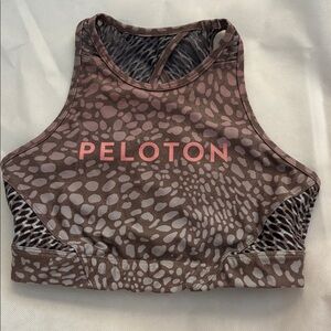 Peloton WITH Pink and Brown Patterned Sports Bra Xs open back cut out EUC